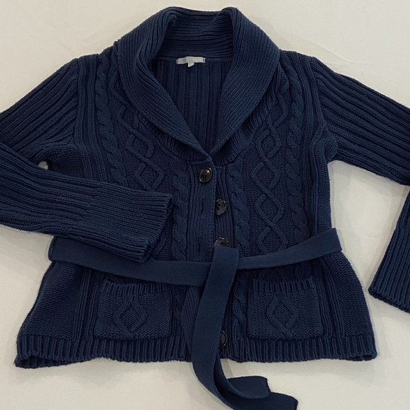 etam Women Cable Knit Blue Shawl Collar Knitted Buttoned Cardigan EU M, US S - Picture 4 of 8